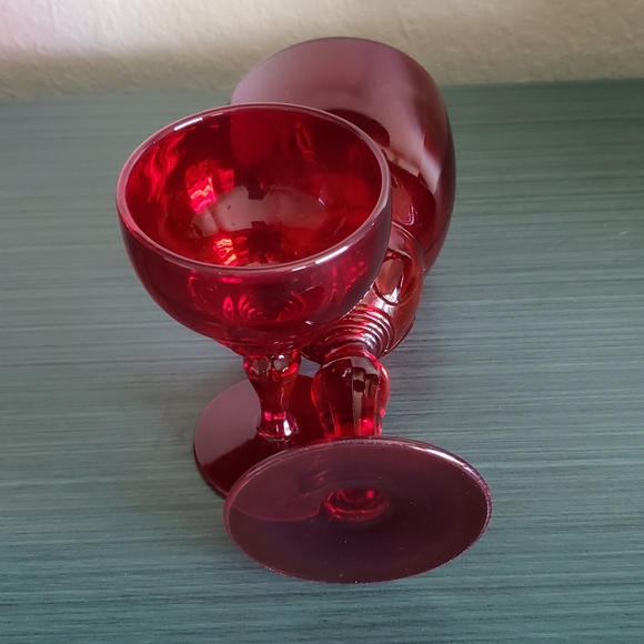 Vintage New Martinsville Moondrops Ruby Goblet Wine Glass UV Glow Valentines MCM - Picture 6 of 12